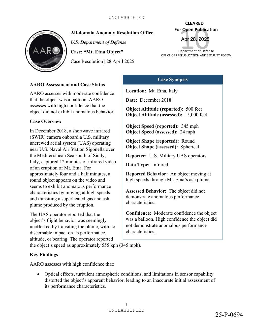 Mt. Etna Object Case Resolution