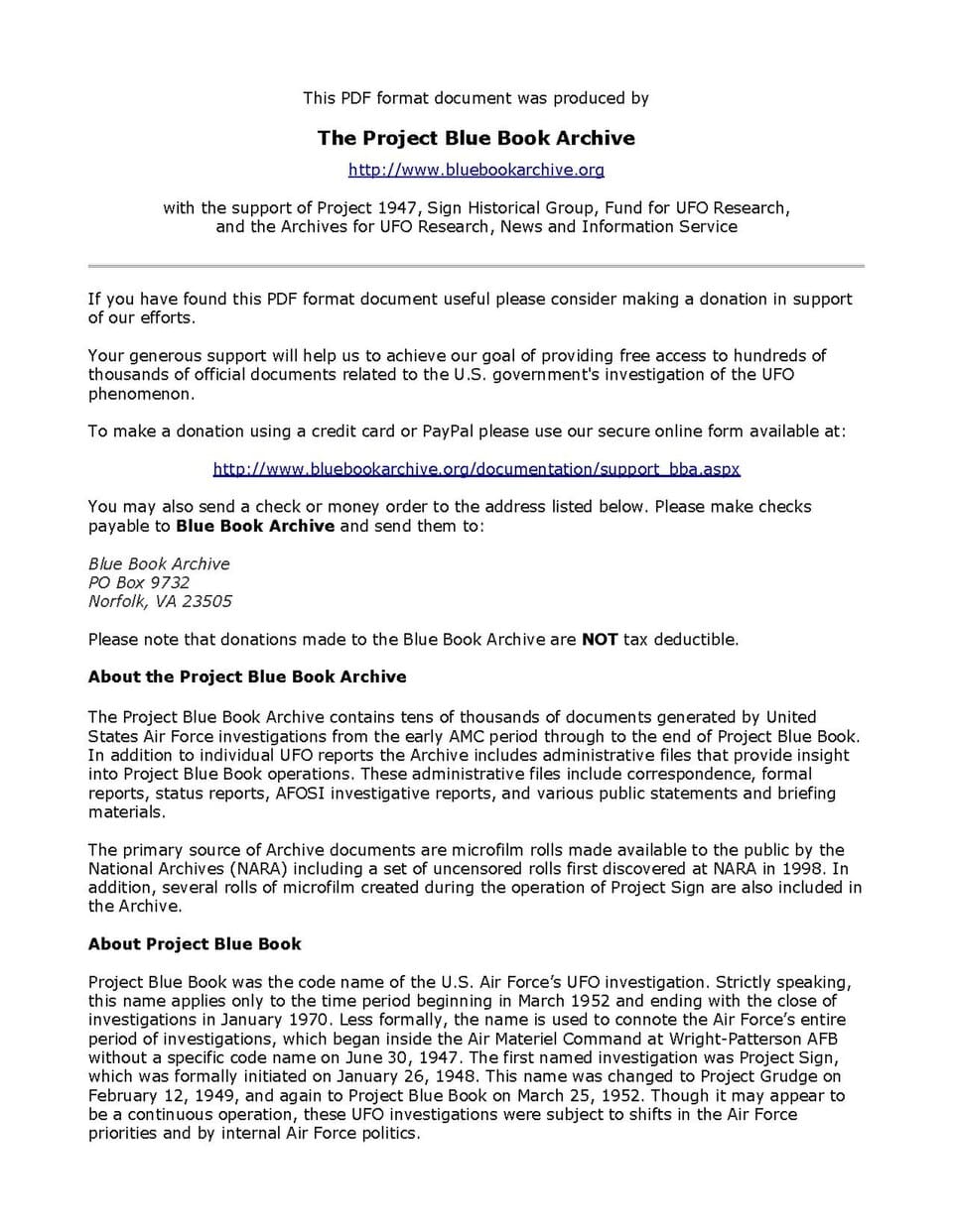 Project Blue Book Special Report No. 1