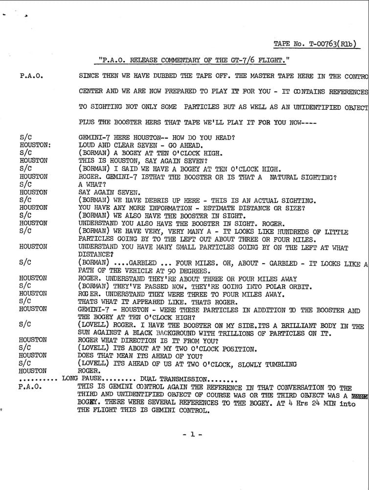 NASA-UAP-D3, Gemini 7 Transcript, 1965