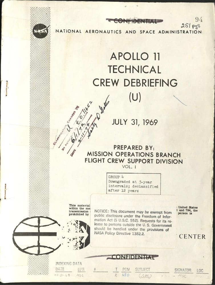 NASA-UAP-D4, Apollo 11 Technical Crew Debriefing, 1969